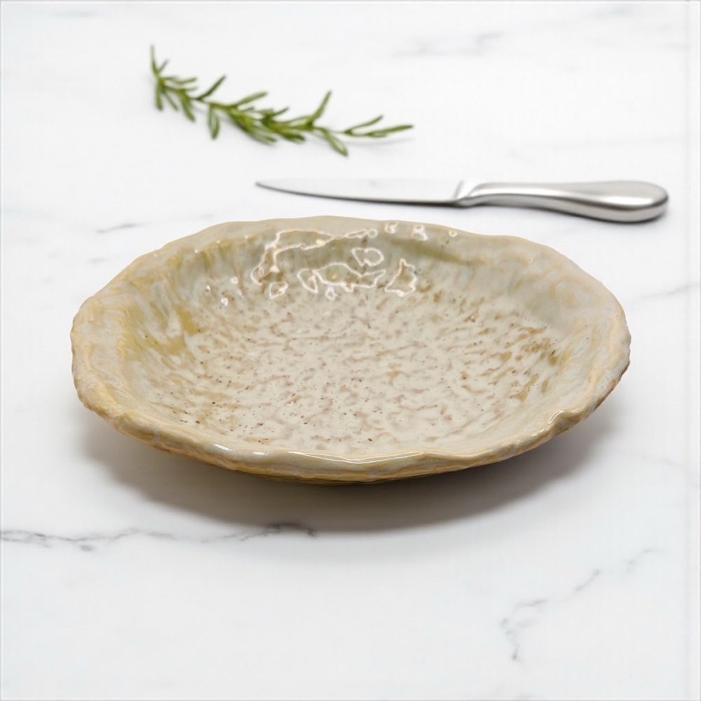 Handmade Artisan Ceramic Cream Yellow Plate, Rustic Glazed Pottery Dish 8.5”